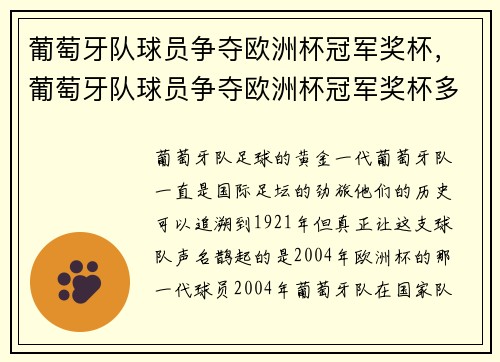 葡萄牙队球员争夺欧洲杯冠军奖杯，葡萄牙队球员争夺欧洲杯冠军奖杯多少钱