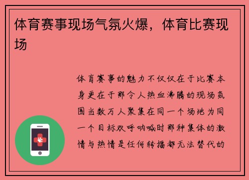 体育赛事现场气氛火爆，体育比赛现场