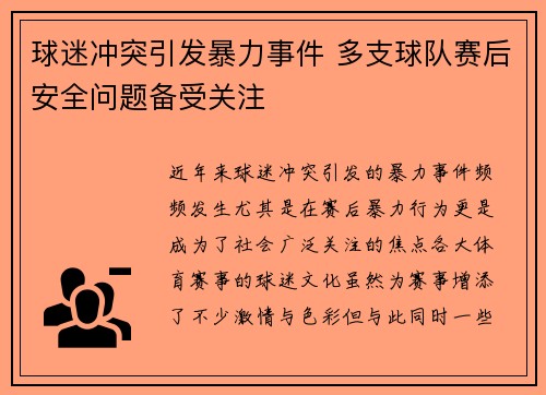 球迷冲突引发暴力事件 多支球队赛后安全问题备受关注