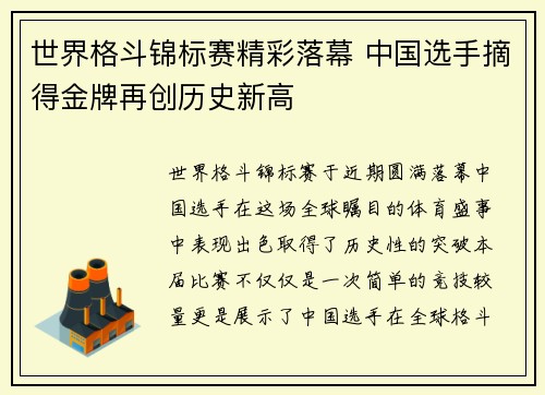 世界格斗锦标赛精彩落幕 中国选手摘得金牌再创历史新高